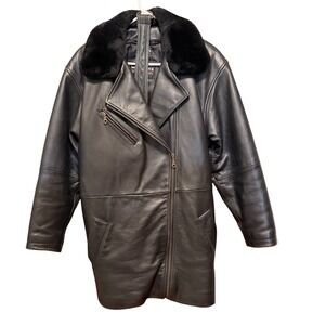 Wilsons Leather Thinsulate Asymmetrical Zip Moto Trench Coat Black Faux Fur M